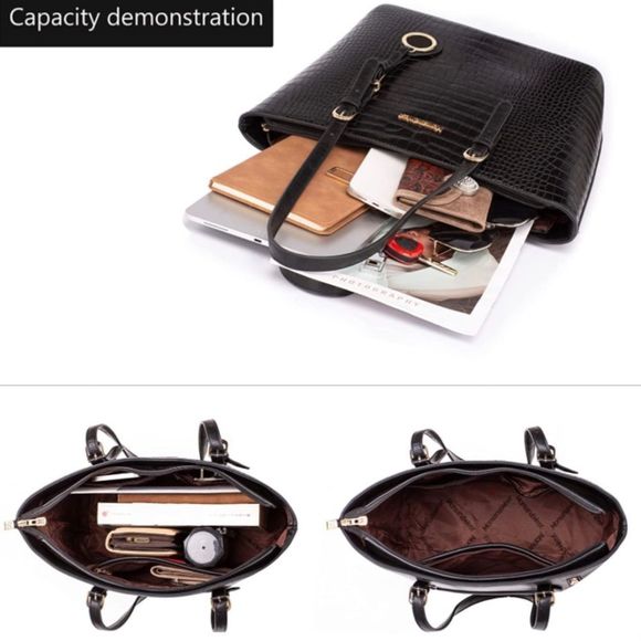 Black Montana West Totes Large Purse Shoulder Handbag with Wallet Set 3 Pcs - Picture 4 of 6